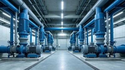 Water treatment pump station with vertical pumps and pipes, industrial environment Water treatment pump station with vertical pumps and pipes, industrial environment